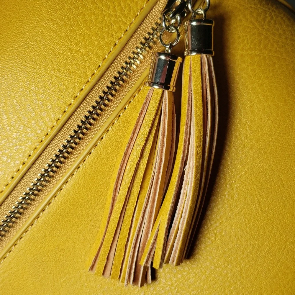 Dome Crossbody Bag With Adjustable Strap And Two Tassels - Picture 8 of 9